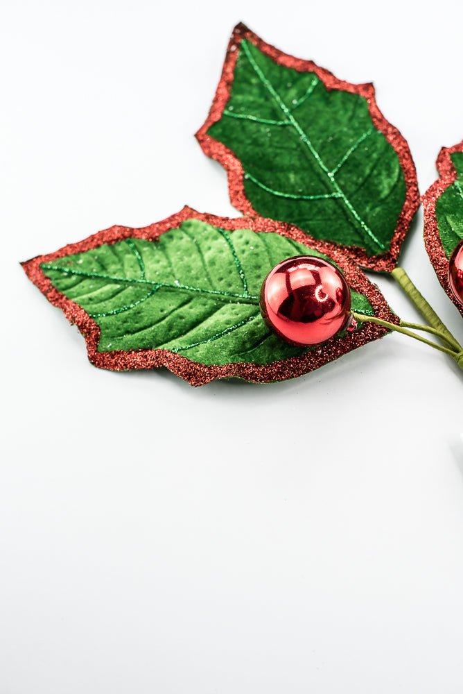 Green and Red Holly Leaves Spray - Greenery Market86264EMGNRD