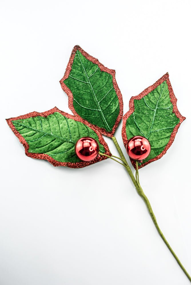 Green and Red Holly Leaves Spray - Greenery Market86264EMGNRD
