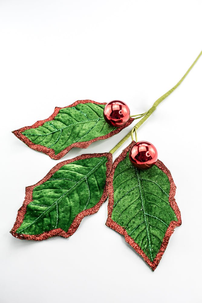 Green and Red Holly Leaves Spray - Greenery Market86264EMGNRD