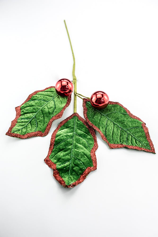 Green and Red Holly Leaves Spray - Greenery Market86264EMGNRD