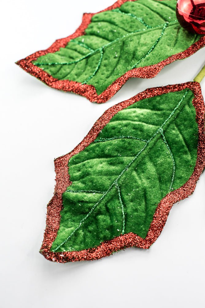 Green and Red Holly Leaves Spray - Greenery Market86264EMGNRD