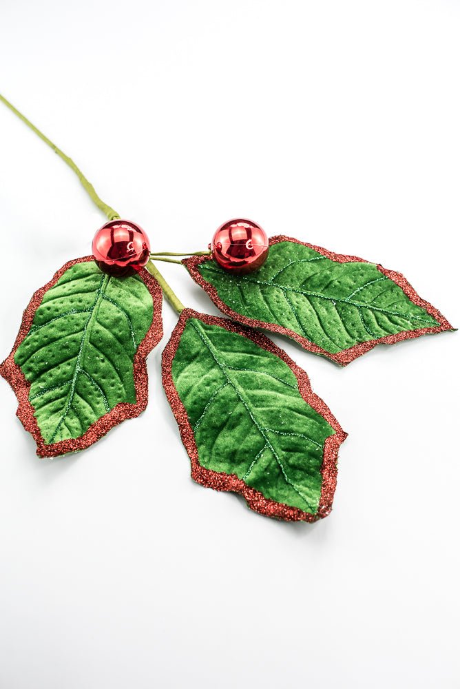 Green and Red Holly Leaves Spray - Greenery Market86264EMGNRD
