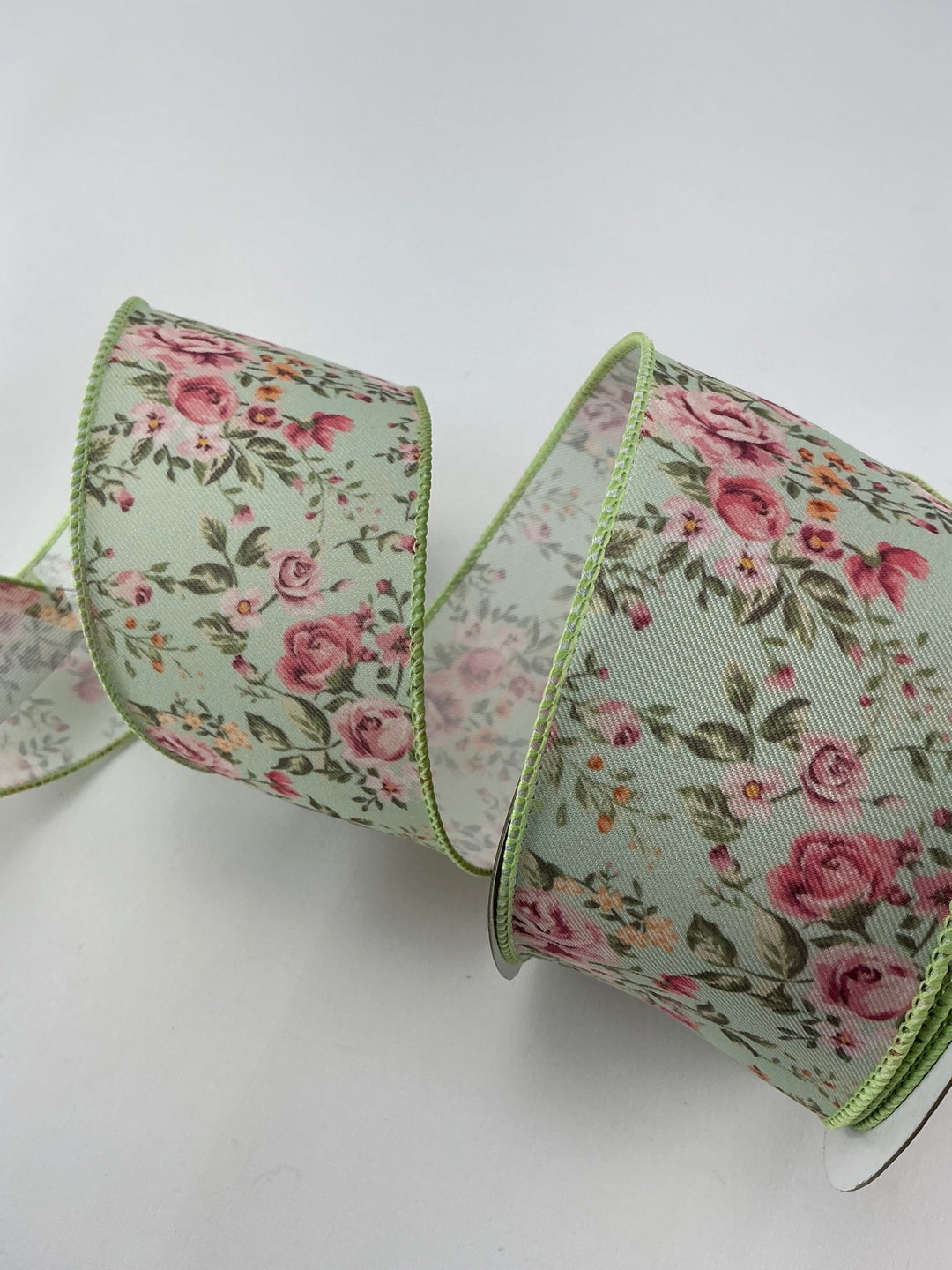 Green Background Trim Floral Ribbon - Greenery Market223241 GREEN
