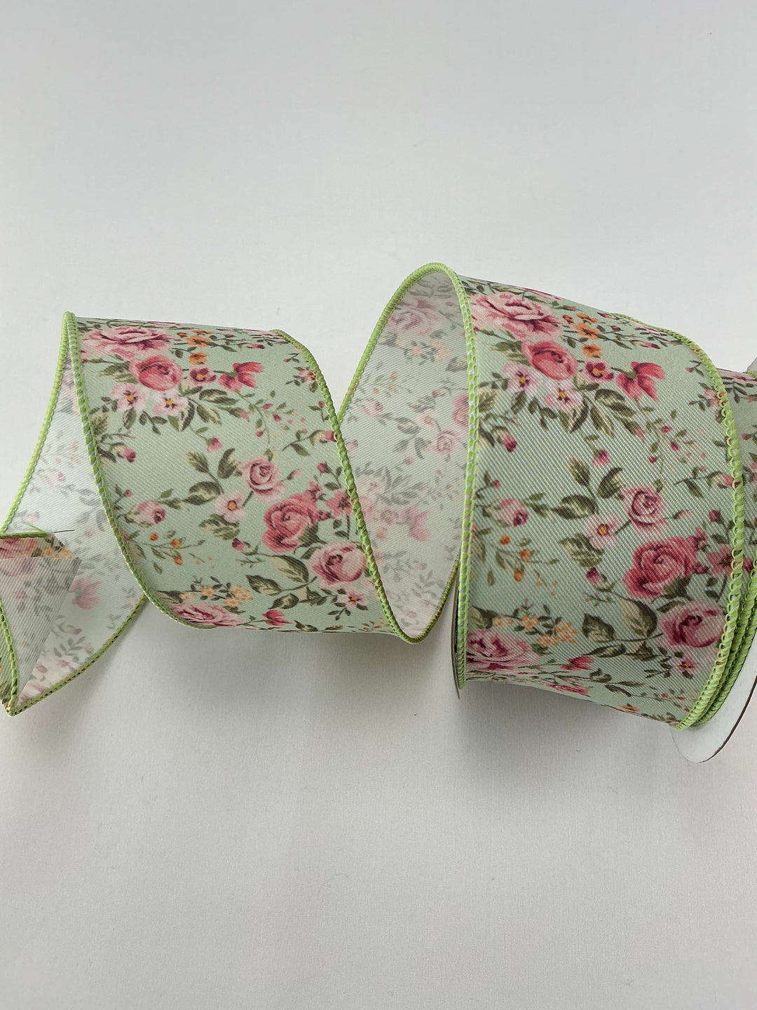 Green Background Trim Floral Ribbon - Greenery Market223241 GREEN