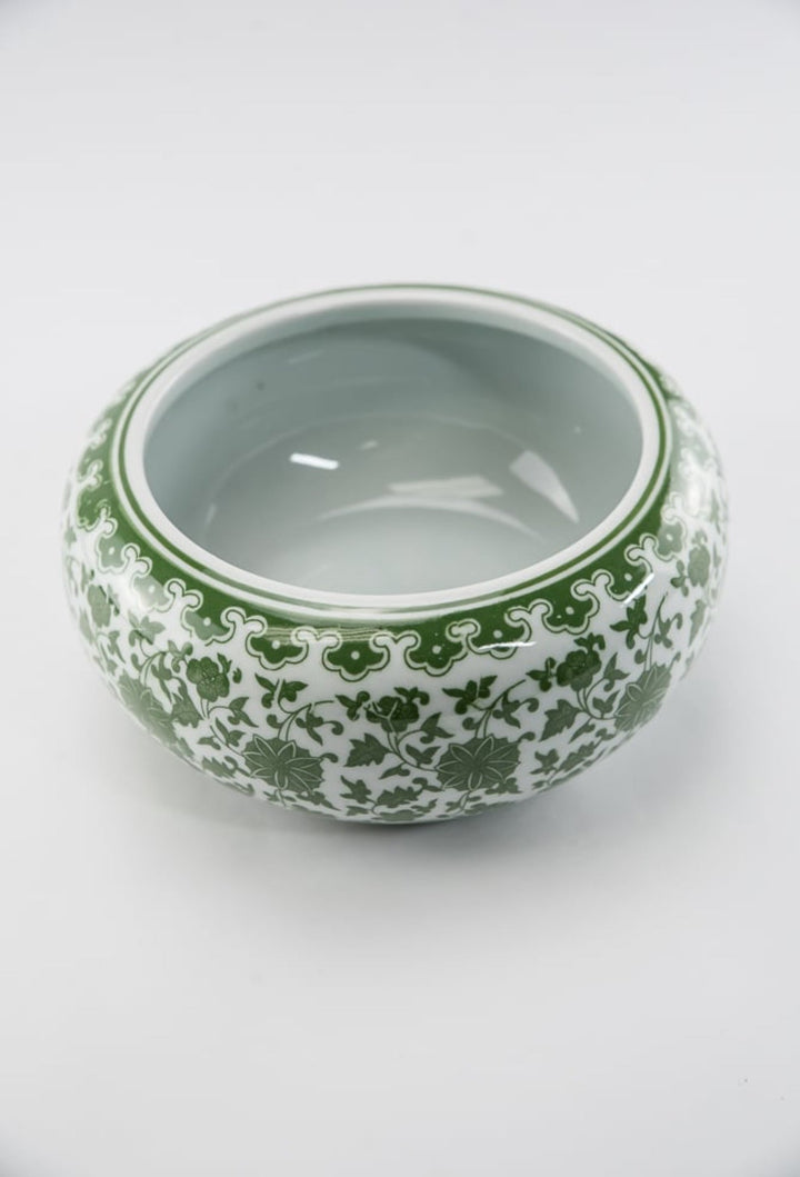 Green Chinoiserie Bowl Vase Large - Greenery MarketgreeneryACR055 - GR/WH