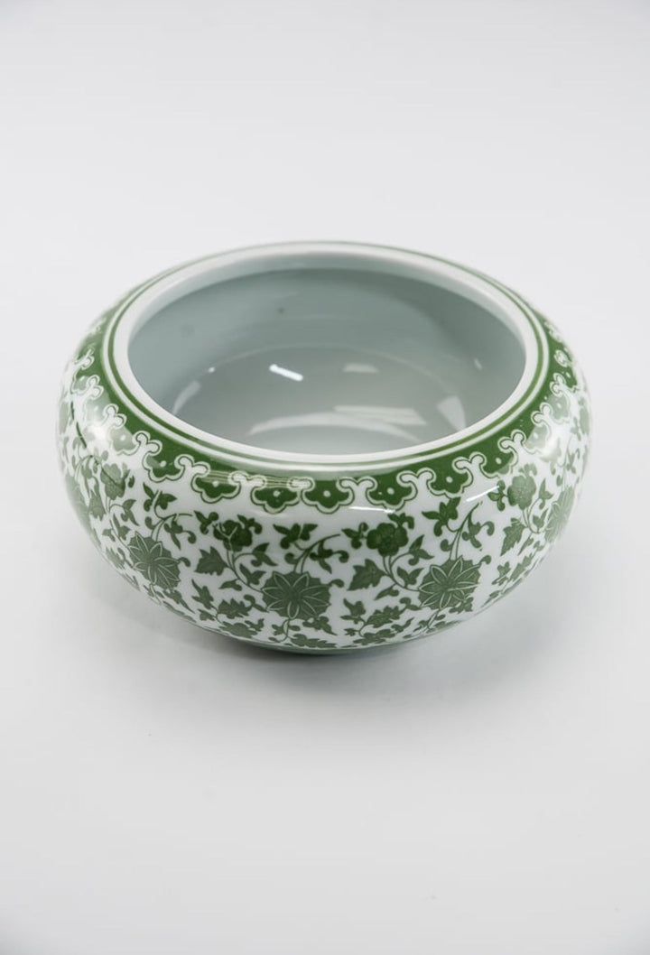 Green Chinoiserie Bowl Vase Large - Greenery MarketgreeneryACR055 - GR/WH