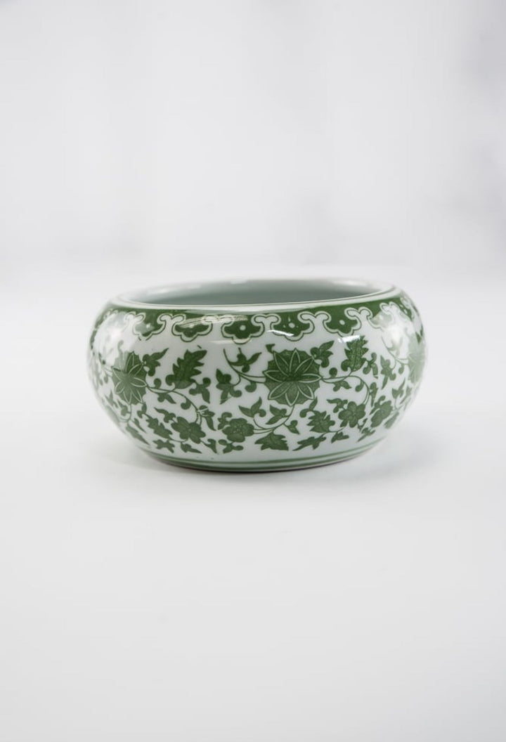 Green Chinoiserie Bowl Vase Large - Greenery MarketgreeneryACR055 - GR/WH