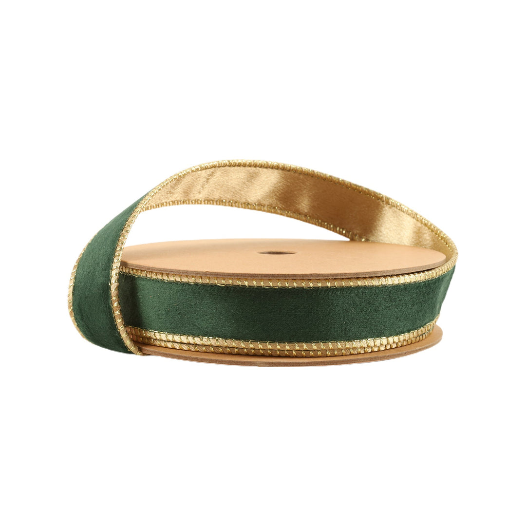 Green & Gold Reversible Classic Velvet Wired Ribbon - 1" - Greenery Market7115W - 589 - 25E
