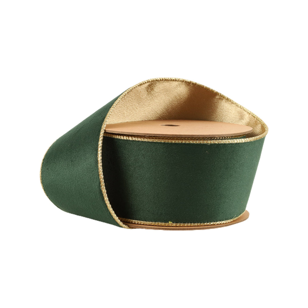 Green & Gold Reversible Classic Velvet Wired Ribbon - 2.5" - Greenery Market7115W - 589 - 63E