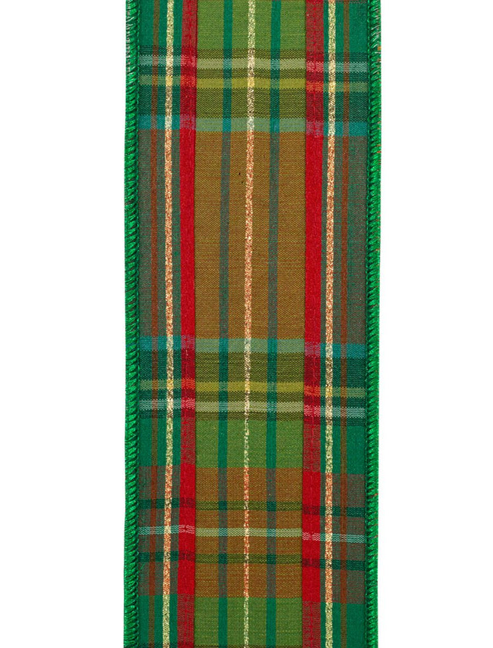 Green holiday plaid wired ribbon 2.5” - Greenery MarketWired ribbon94260W - 592 - 40F