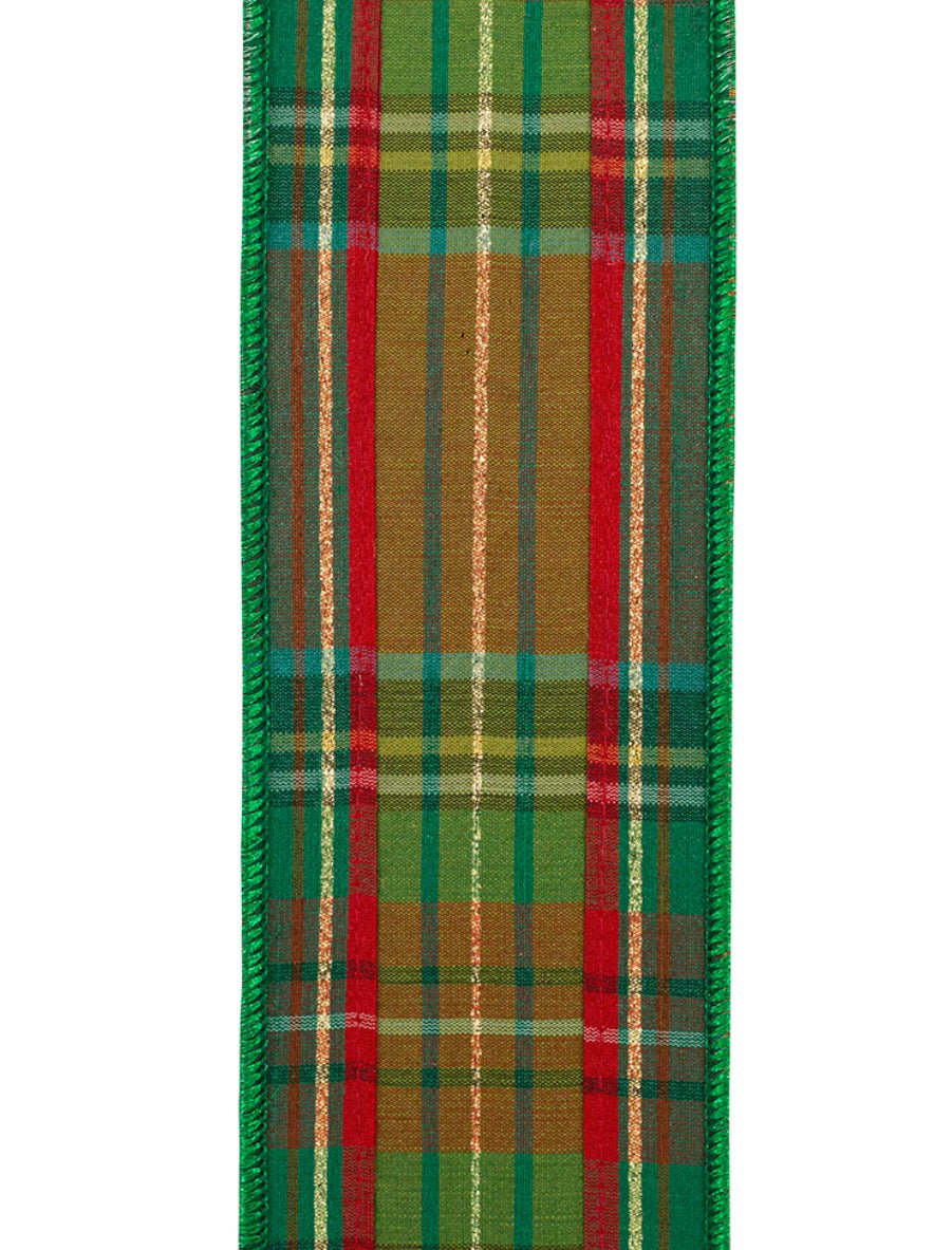 Green holiday plaid wired ribbon 2.5” - Greenery MarketWired ribbon94260W - 592 - 40F