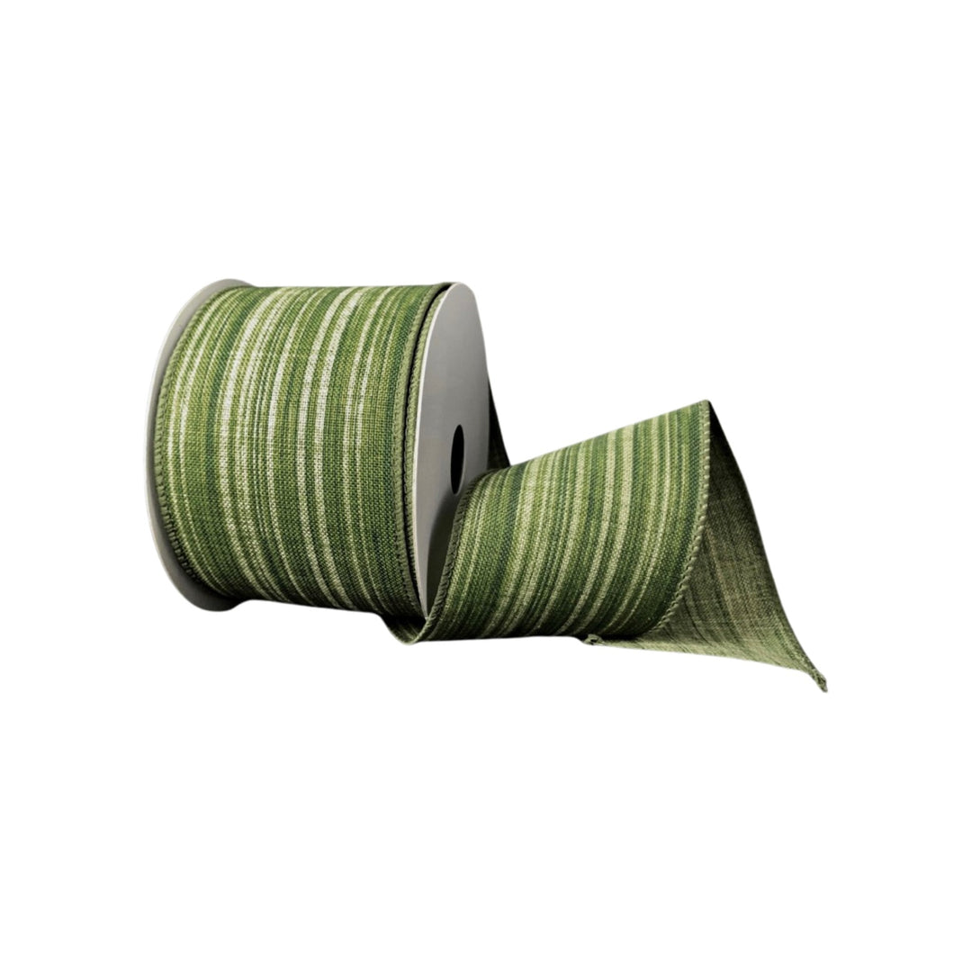 Green leaf striped Wired ribbon 2.5” - Greenery MarketWired ribbonQ817440 - 08
