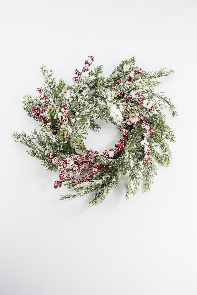 Green & Red Pine Table Wreath With Red Berry - 15" - Greenery MarketXP2597SNOWY