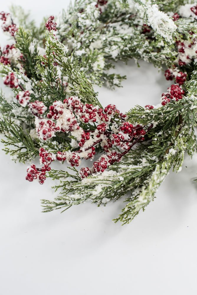 Green & Red Pine Table Wreath With Red Berry - 15" - Greenery MarketXP2597SNOWY