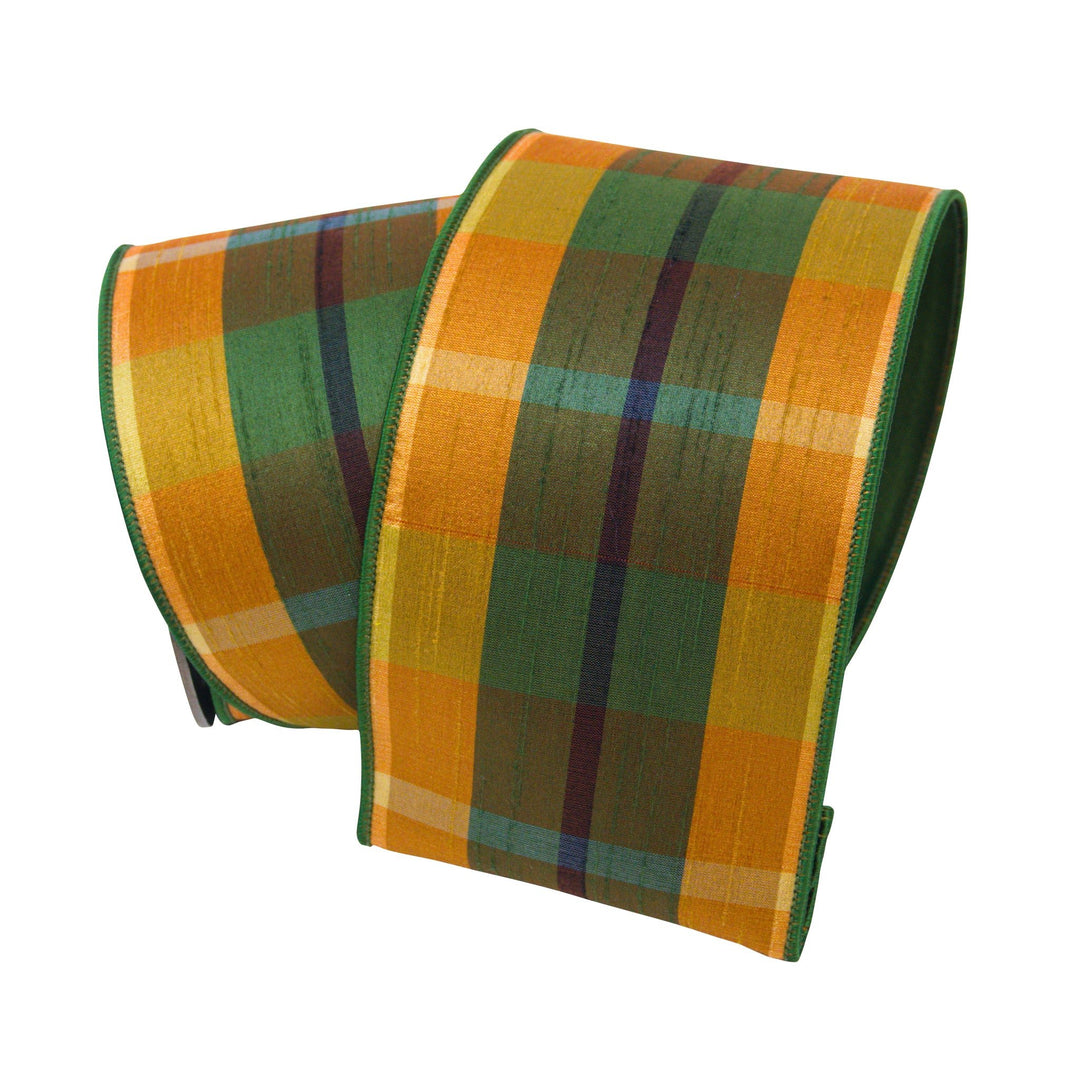 Green Rust Simply Plaid Farrisilk Wired Ribbon - 4" - Greenery MarketRibbons & TrimRG006 - 52
