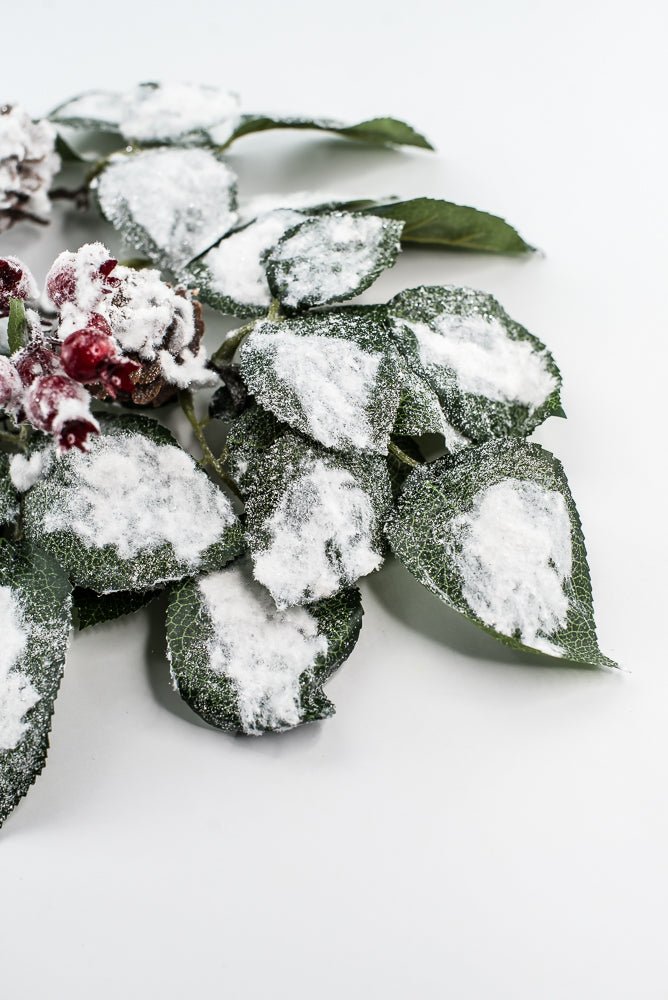Green & White Snow Leaf Berry Spray With Cone - Greenery MarketXP2688GW