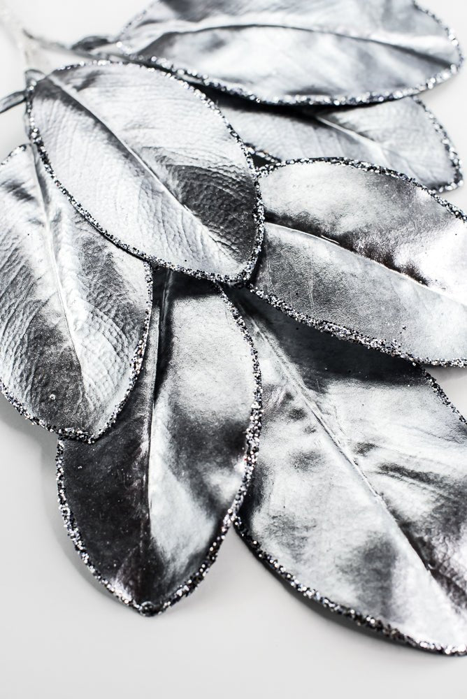 Gunmetal Glitter Edge Metallic Magnolia Leaf Spray - 24" - Greenery MarketXG1143GUN