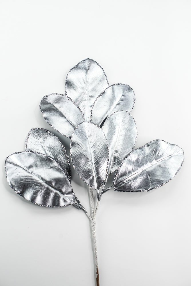 Gunmetal Glitter Edge Metallic Magnolia Leaf Spray - 24" - Greenery MarketXG1143GUN