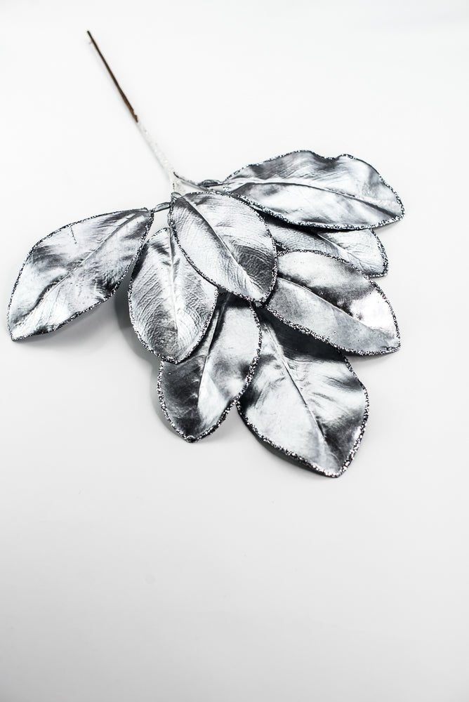Gunmetal Glitter Edge Metallic Magnolia Leaf Spray - 24" - Greenery MarketXG1143GUN