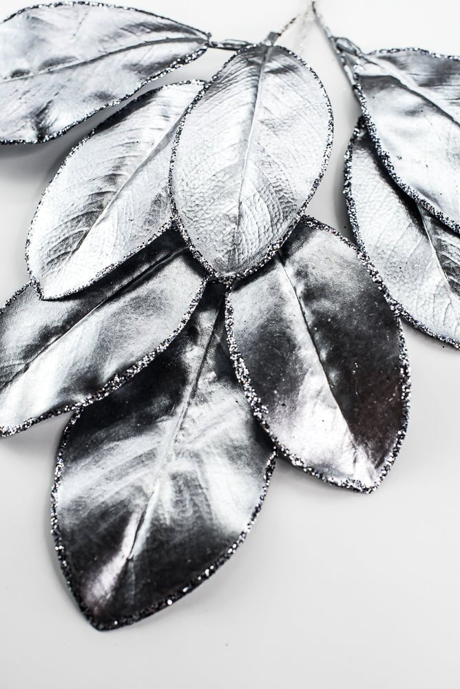 Gunmetal Glitter Edge Metallic Magnolia Leaf Spray - 24" - Greenery MarketXG1143GUN
