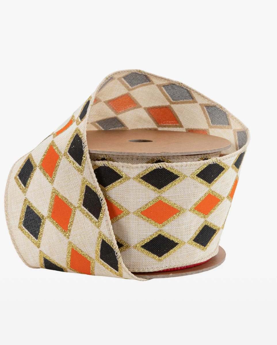 Harlequin Wired Halloween Canvas Ribbon - 2.5" - Greenery Market6013W - 750 - 63E