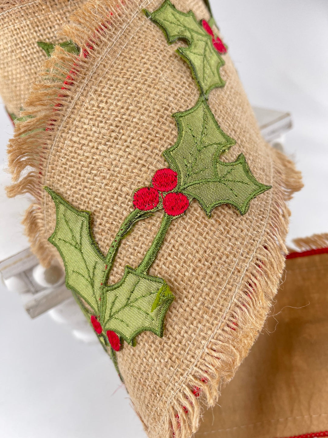 Holly and burlap wired ribbon 4” - Greenery MarketRibbons & Trim138134