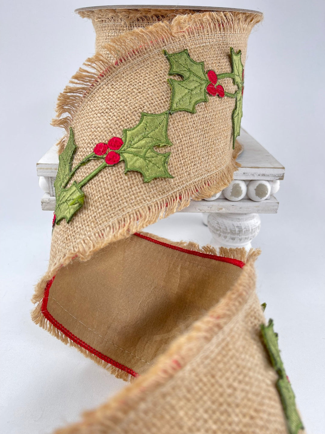 Holly and burlap wired ribbon 4” - Greenery MarketRibbons & Trim138134
