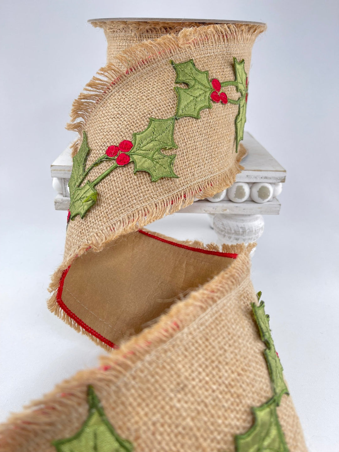Holly and burlap wired ribbon 4” - Greenery MarketRibbons & Trim138134