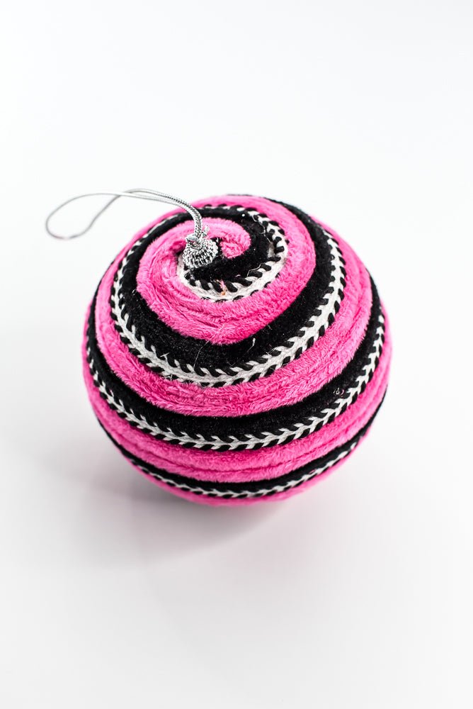 Hot Pink and Black Stripe Ball Ornament - Greenery Market57247BTBK