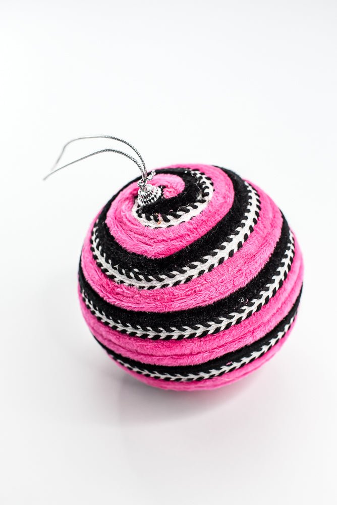 Hot Pink and Black Stripe Ball Ornament - Greenery Market57247BTBK