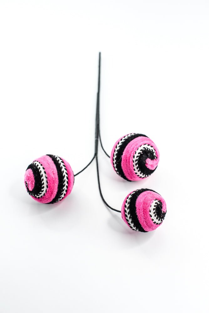 Hot Pink and Black Velvet Stripe Ball Spray - Greenery Market57246BTBK