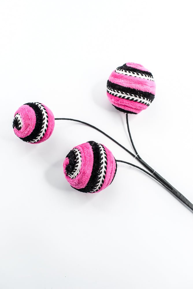 Hot Pink and Black Velvet Stripe Ball Spray - Greenery Market57246BTBK