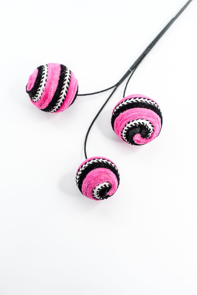 Hot Pink and Black Velvet Stripe Ball Spray - Greenery Market57246BTBK