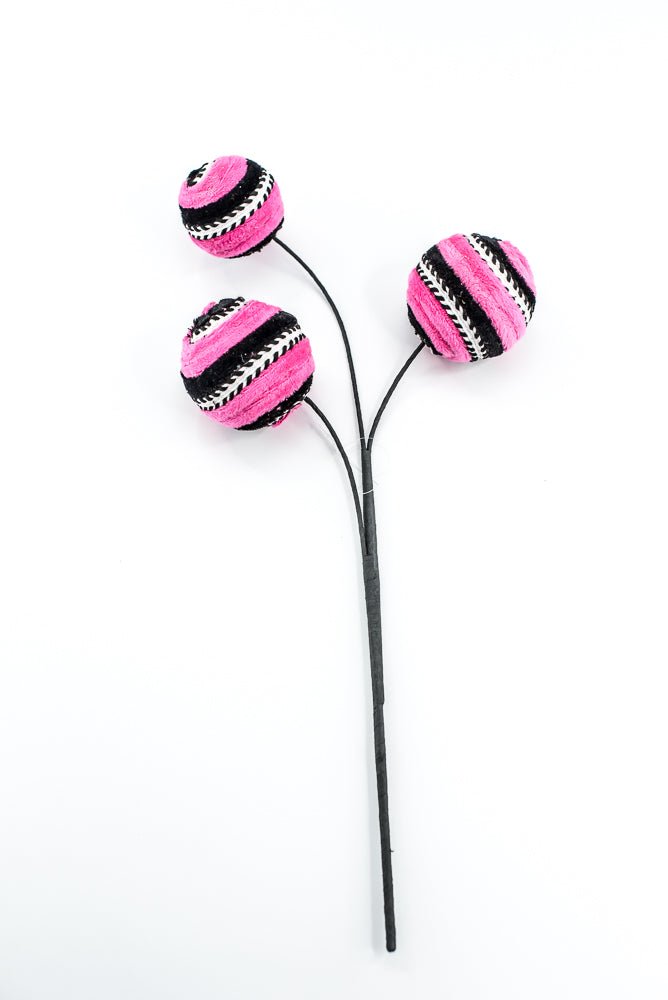 Hot Pink and Black Velvet Stripe Ball Spray - Greenery Market57246BTBK