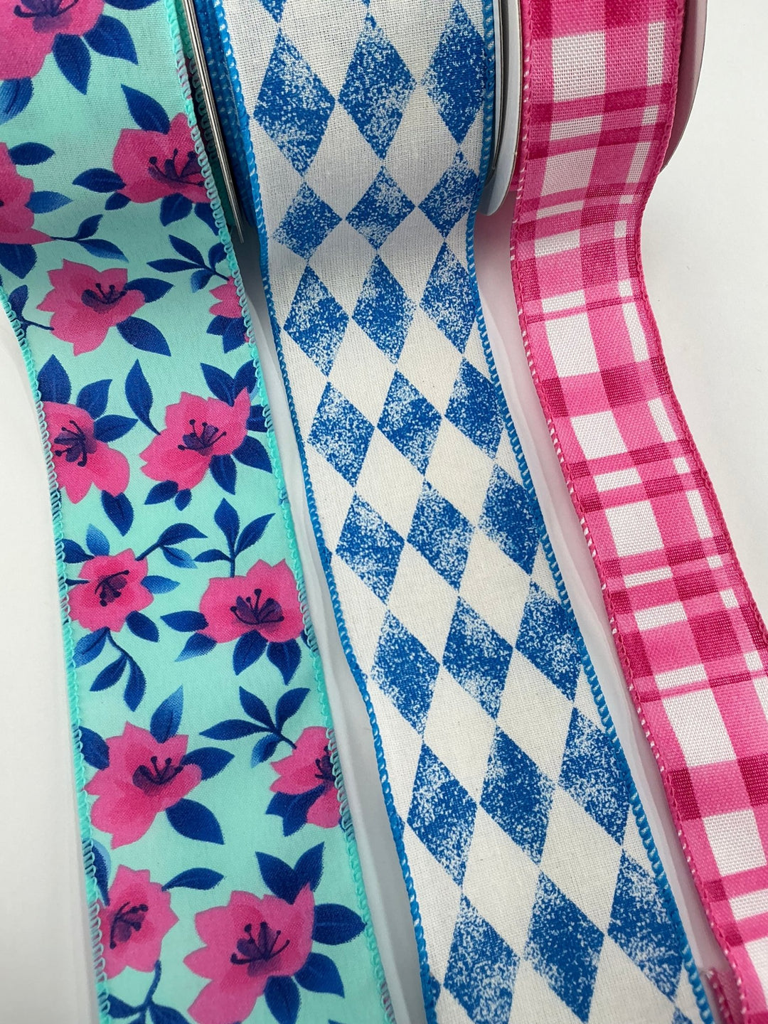 Hot Pink and Blue Floral bow bundle x 3 wired ribbons - Greenery MarketWired ribbonBluePInkFloral