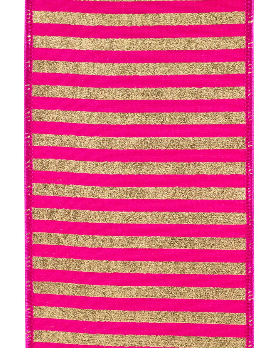 Hot Pink and Gold Stripe Wired Ribbon 4” - Greenery MarketRibbons & Trim94586W - 262 - 10D