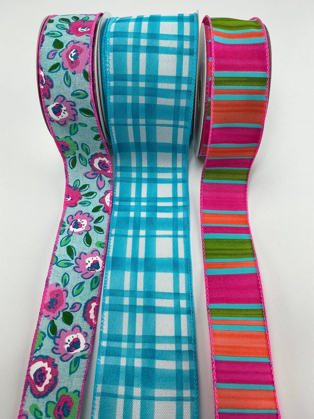 Hot Pink And Turquoise Bow Bundle x 3 wired ribbons - Greenery MarketWired ribbonTurqplaidX3