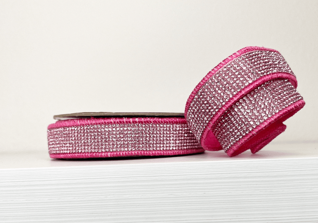 Hot Pink Bling Wired Ribbon - 1" - Greenery Market25 - 800 - 6