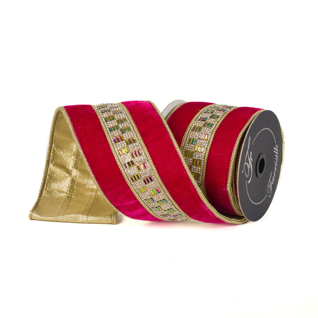 Hot Pink Jubilee Diamonds Farrisilk Wired Ribbon - 4" - Greenery MarketRK816 - 08