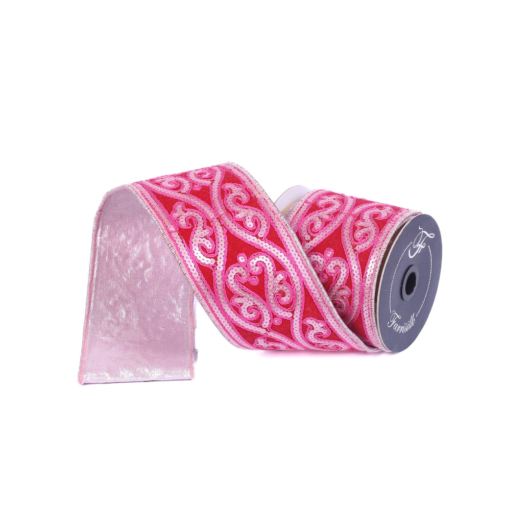 Hot Pink & Light Pink Morris Tapestry Farrisilk Wired Ribbon - 4" - Greenery MarketRK805 - 15