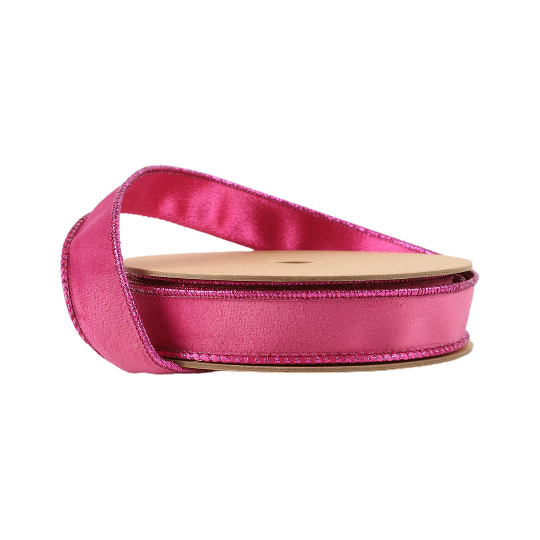 Hot Pink Reversible Classic Velvet Wired Ribbon - 1" - Greenery Market7115W - 175 - 25E