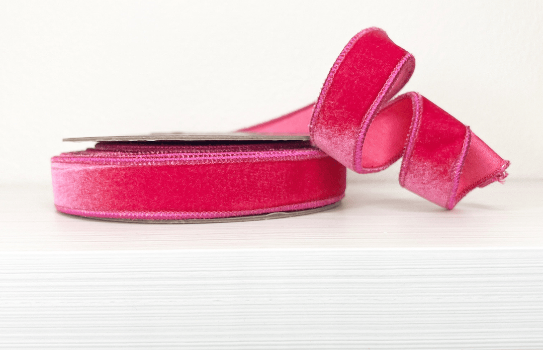 Hot Pink Velvet Wired Ribbon - 1" - Greenery Market25 - 600 - 1