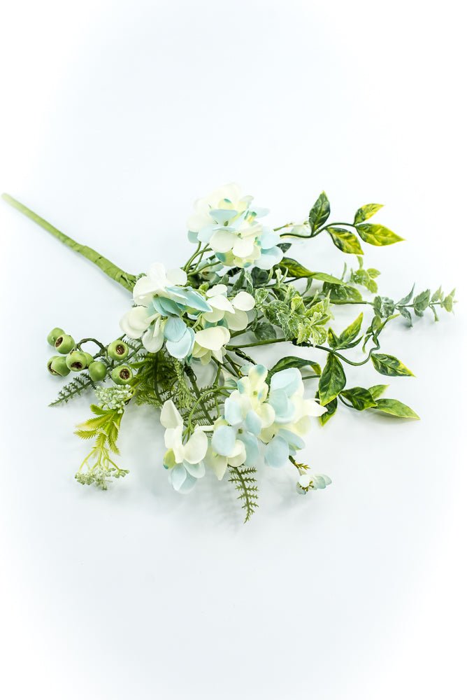Hydrangeas Flower And Greenery Pick - Aqua - Greenery Market63663BL
