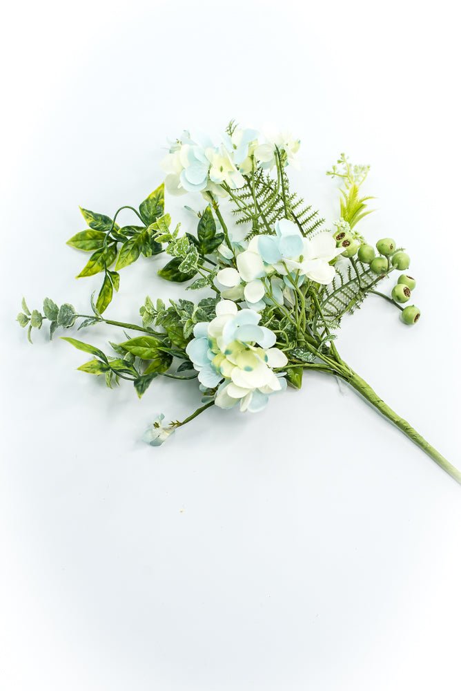 Hydrangeas Flower And Greenery Pick - Aqua - Greenery Market63663BL