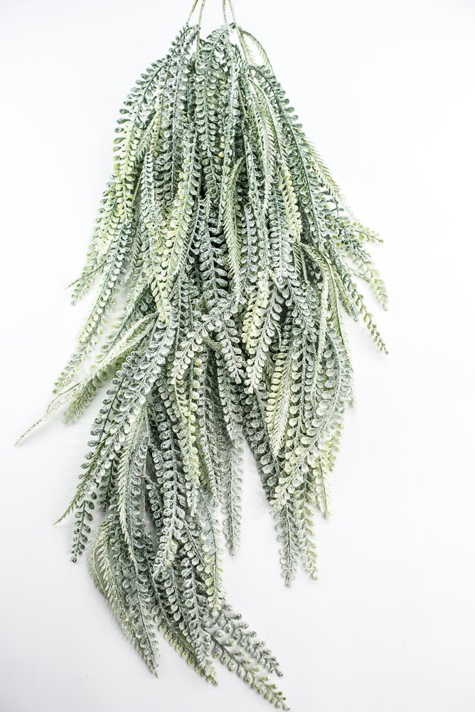 Iced Green Plastic Leaves Hanging Bush - Greenery Market86613ICE