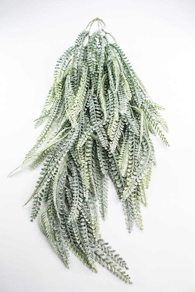 Iced Green Plastic Leaves Hanging Bush - Greenery Market86613ICE