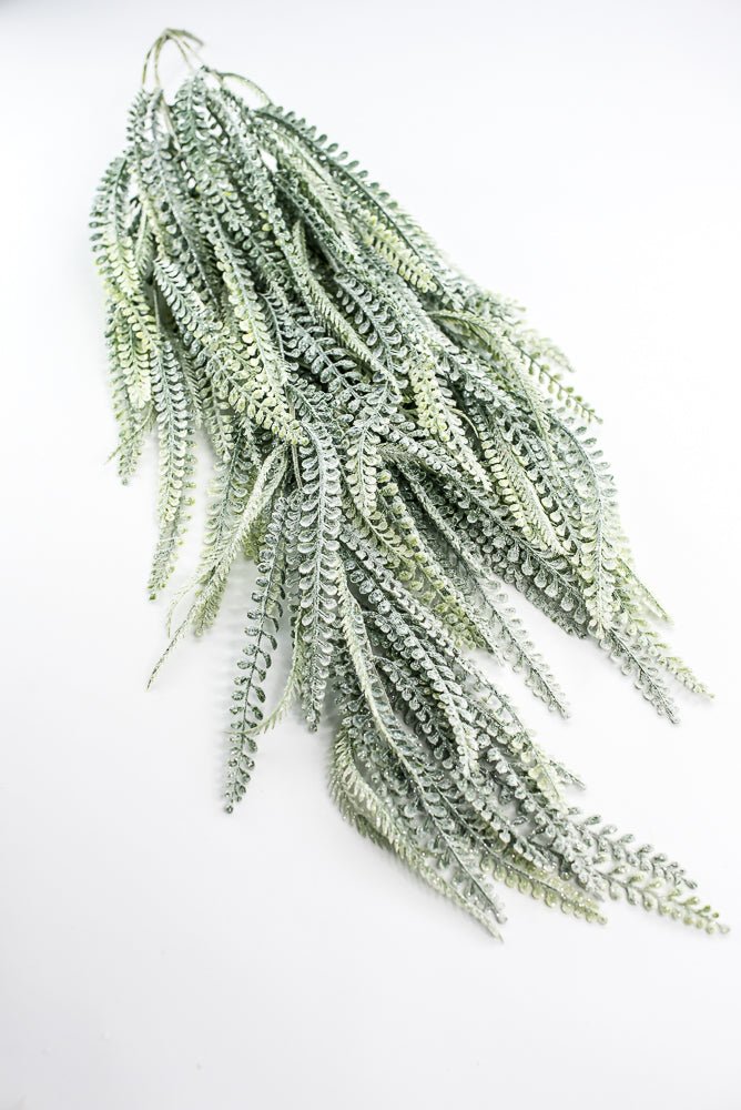 Iced Green Plastic Leaves Hanging Bush - Greenery Market86613ICE