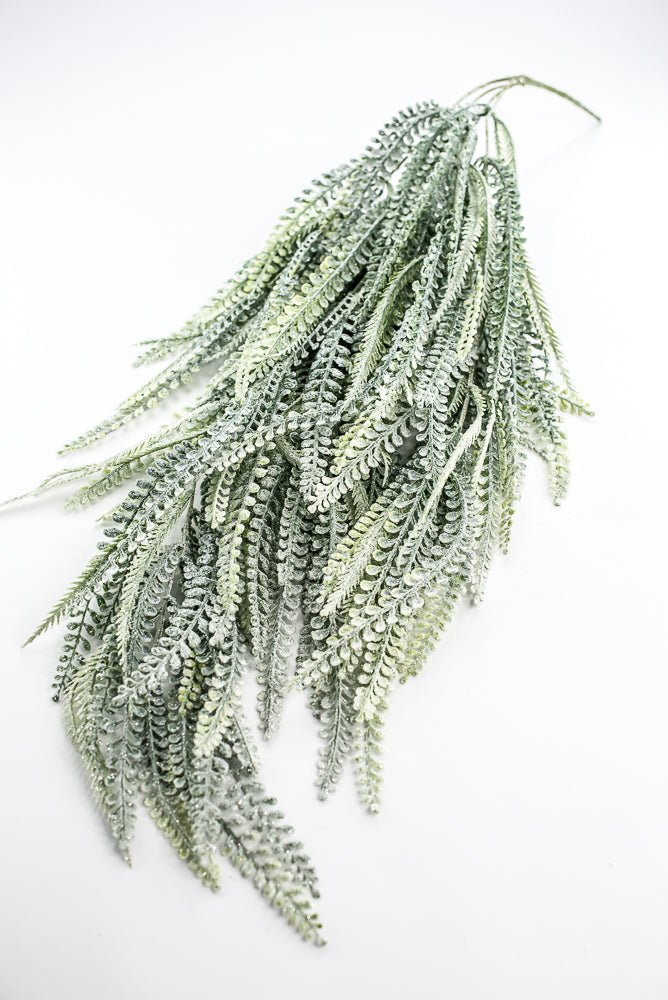 Iced Green Plastic Leaves Hanging Bush - Greenery Market86613ICE