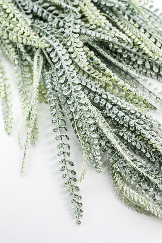 Iced Green Plastic Leaves Hanging Bush - Greenery Market86613ICE