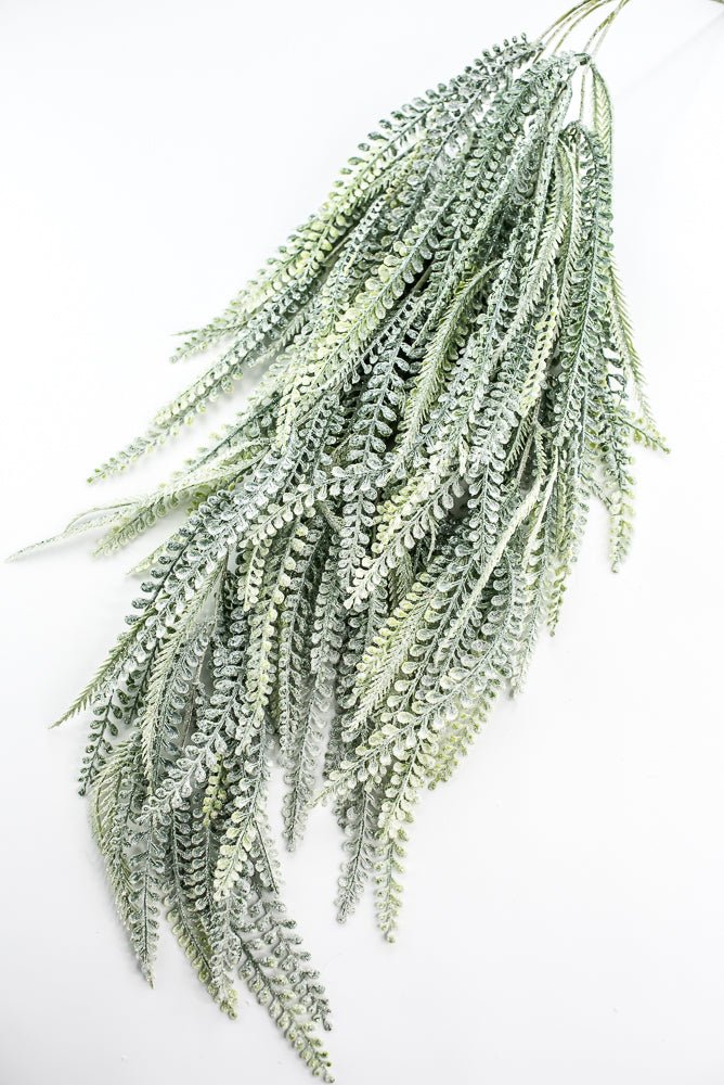 Iced Green Plastic Leaves Hanging Bush - Greenery Market86613ICE